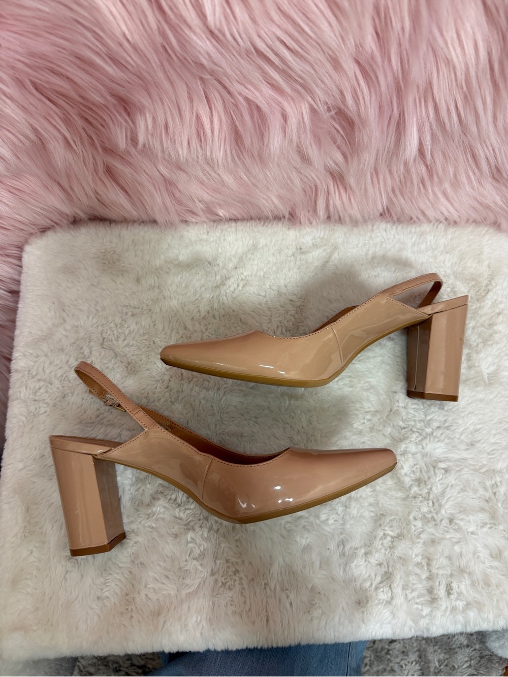 Calvin Klein Nude Patent Slingback Pointed-Toe Pumps - Picture 2 of 6